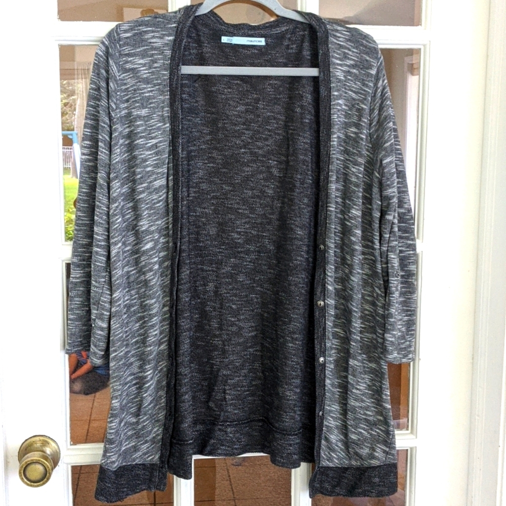 Women's Large Maurices Two Tone Gray Button Down Sweater Cardigan